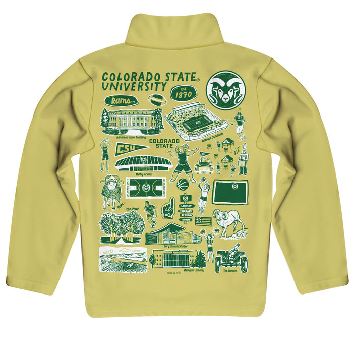 Colorado State Rams CSU Hand Sketched Vive La Fete Impressions Artwork Gold Boys Quarter Zip Pullover V1 - Vive La Fête - Online Apparel Store