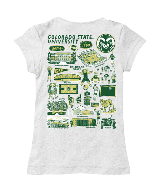 Colorado State Rams CSU Hand Sketched Vive La Fete Impressions Artwork White Girls Cotton Short Sleeve Tee - Vive La Fête - Online Apparel Store