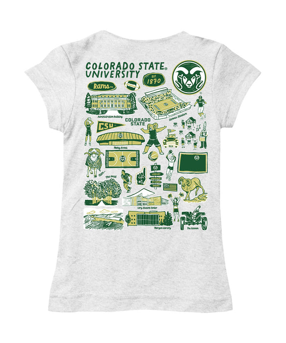 Colorado State Rams CSU Hand Sketched Vive La Fete Impressions Artwork White Girls Cotton Short Sleeve Tee - Vive La Fête - Online Apparel Store