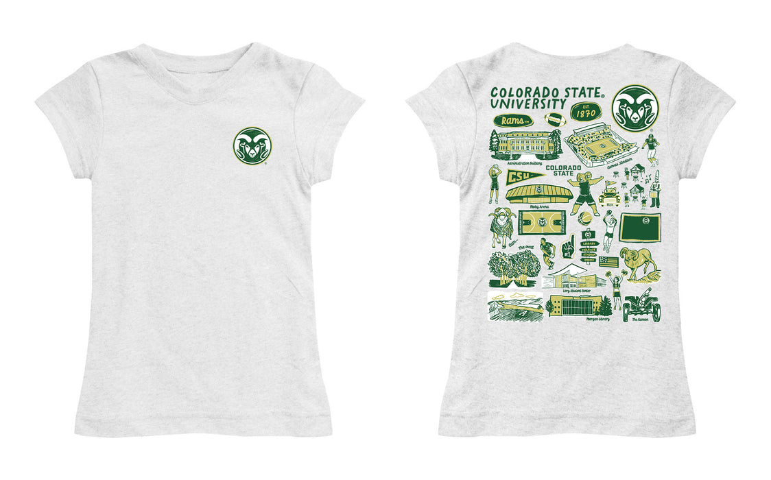 Colorado State Rams CSU Hand Sketched Vive La Fete Impressions Artwork White Girls Cotton Short Sleeve Tee - Vive La Fête - Online Apparel Store