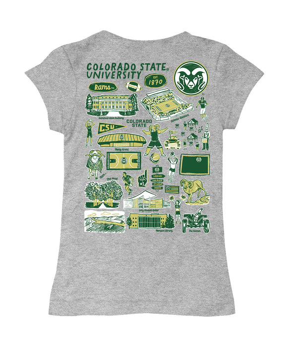 Colorado State Rams CSU Hand Sketched Vive La Fete Impressions Artwork Grey Girls Cotton Short Sleeve Tee - Vive La Fête - Online Apparel Store