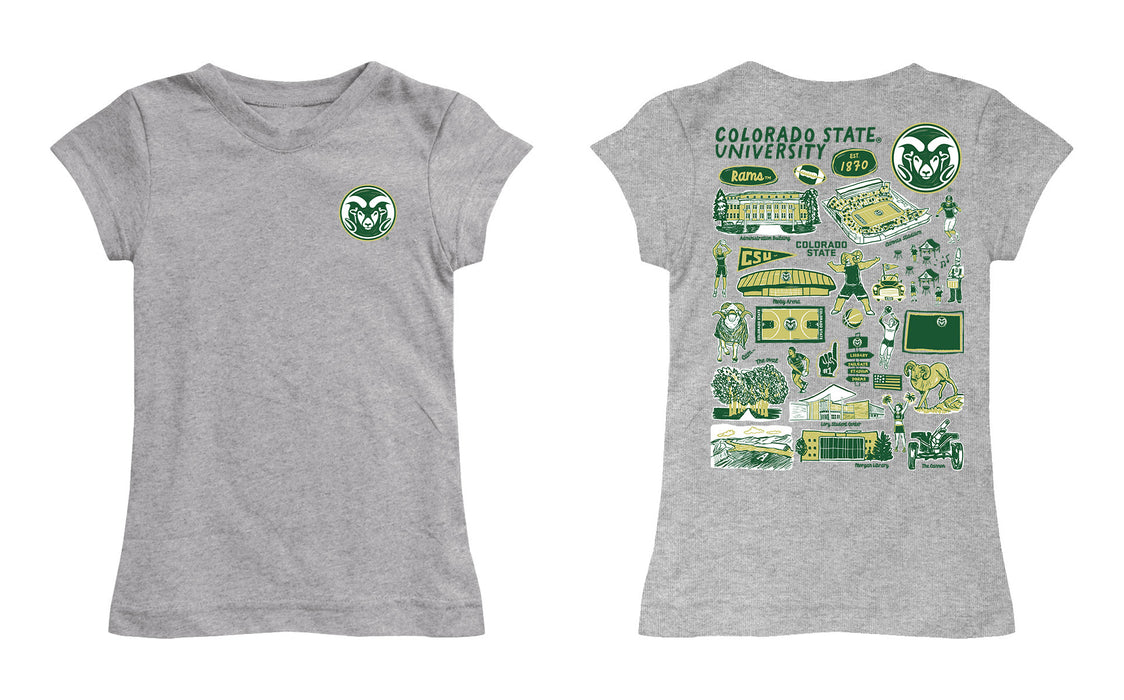 Colorado State Rams CSU Hand Sketched Vive La Fete Impressions Artwork Grey Girls Cotton Short Sleeve Tee - Vive La Fête - Online Apparel Store