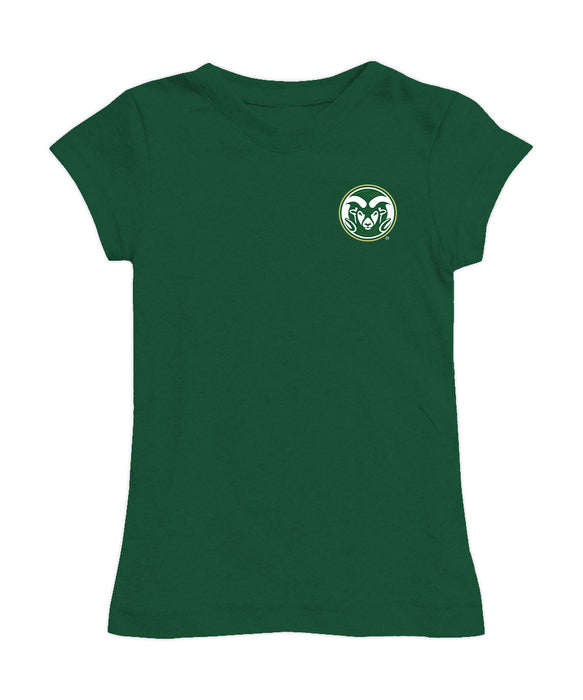Colorado State Rams CSU Hand Sketched Vive La Fete Impressions Artwork Green Girls Cotton Short Sleeve Tee
