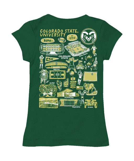 Colorado State Rams CSU Hand Sketched Vive La Fete Impressions Artwork Green Girls Cotton Short Sleeve Tee - Vive La Fête - Online Apparel Store