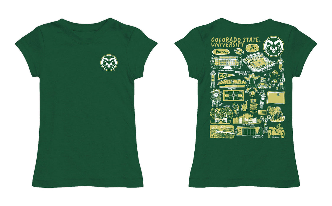 Colorado State Rams CSU Hand Sketched Vive La Fete Impressions Artwork Green Girls Cotton Short Sleeve Tee - Vive La Fête - Online Apparel Store