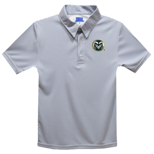 Colorado State Rams CSU Embroidered Gray Stripes Short Sleeve Polo Box Shirt