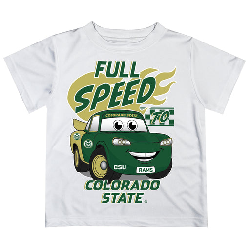 Colorado State Rams CSU Vive La Fete Toy Racing Car Boys Game Day White Short Sleeve Tee