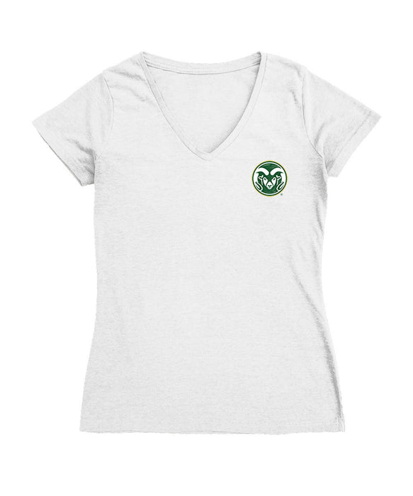 Colorado State Rams CSU Hand Sketched Vive La Fete Impressions Artwork White Women Cotton Short Sleeve V-Neck Tshirt