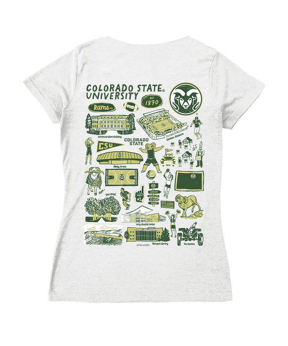 Colorado State Rams CSU Hand Sketched Vive La Fete Impressions Artwork Green Women Cotton Short Sleeve V-Neck Tshirt - Vive La Fête - Online Apparel Store