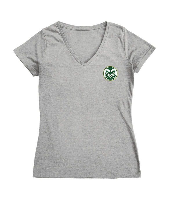 Colorado State Rams CSU Hand Sketched Vive La Fete Impressions Artwork Grey Women Cotton Short Sleeve V-Neck Tshirt
