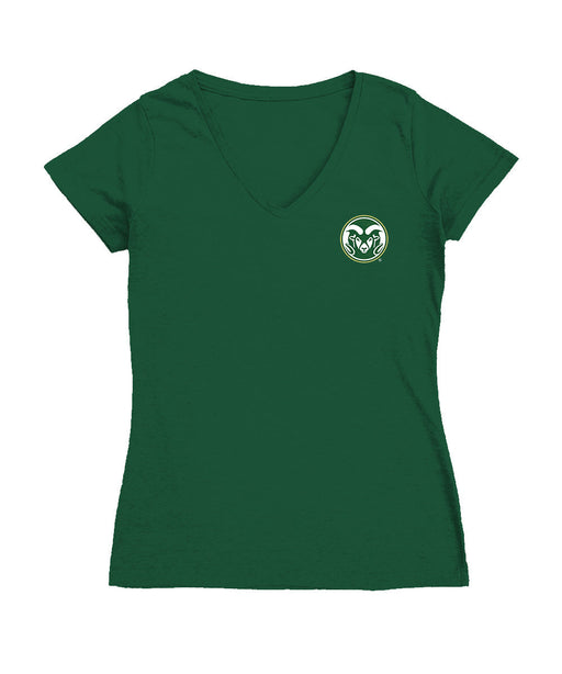 Colorado State Rams CSU Hand Sketched Vive La Fete Impressions Artwork Green Women Cotton Short Sleeve V-Neck Tshirt