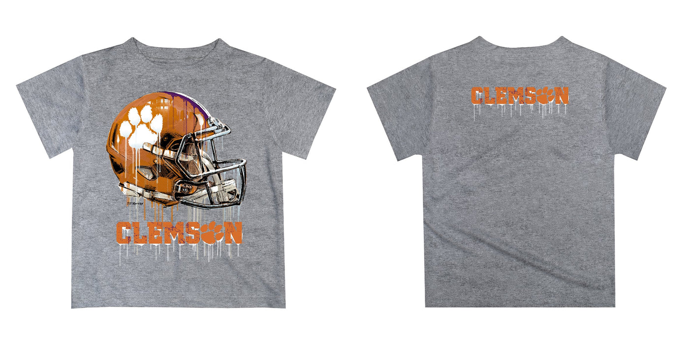 Clemson Tigers Original Dripping Football Helmet Heather Gray T-Shirt by Vive La Fete - Vive La Fête - Online Apparel Store