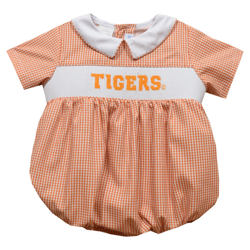 Clemson Tigers Smocked Orange Gingham Short Sleeve Boys Bubble - Vive La Fête - Online Apparel Store