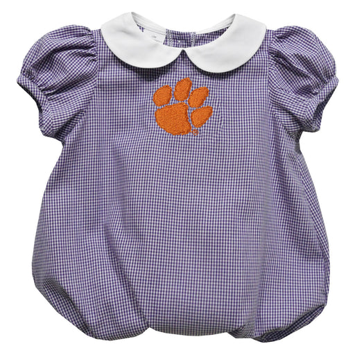 Clemson Tigers Embroidered Purple Girls Baby Bubble Short Sleeve