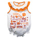Clemson Tigers  White Hand Sketched Vive La Fete Impressions Artwork Sleeveless Ruffle Onesie Bodysuit