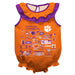 Clemson Tigers  Orange Hand Sketched Vive La Fete Impressions Artwork Sleeveless Ruffle Onesie Bodysuit