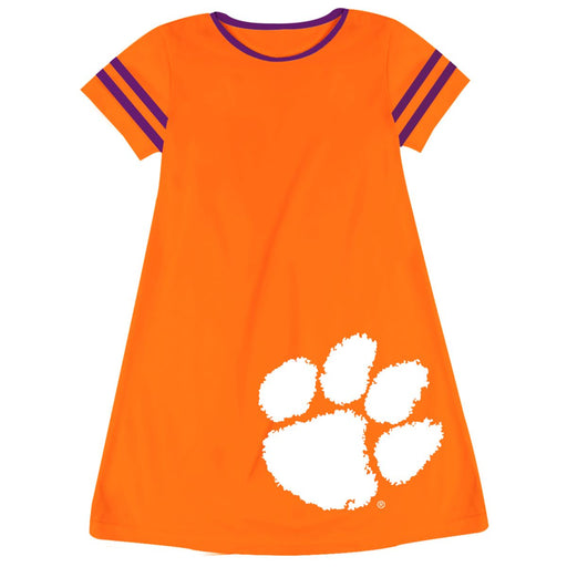Clemson Tigers Vive La Fete Girls Game Day Short Sleeve Orange A-Line Dress with large Logo
