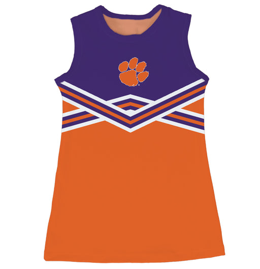 Clemson Tigers Sleeveless Cheerleader A Line Dress Purple and Orange