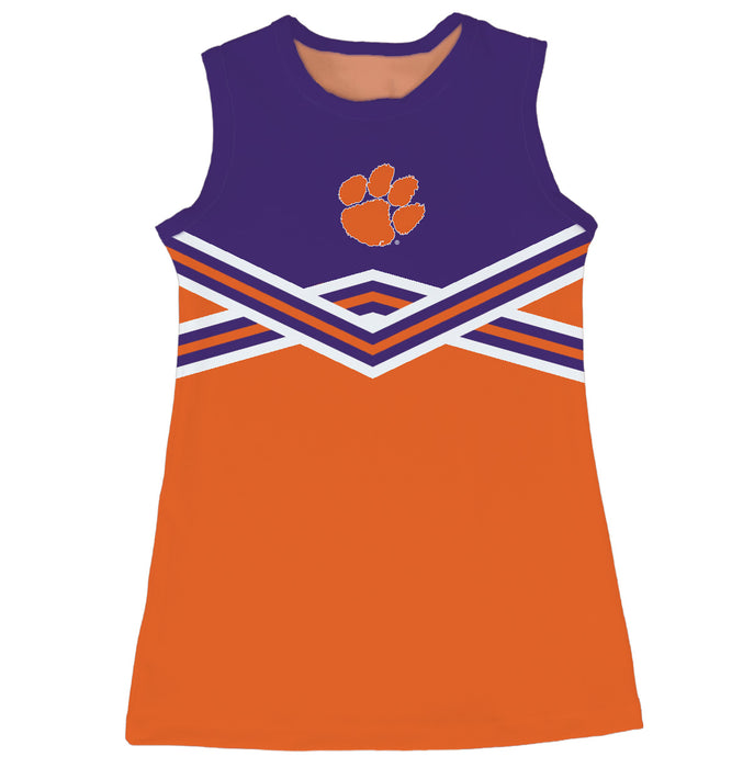 Clemson Tigers Sleeveless Cheerleader A Line Dress Purple and Orange