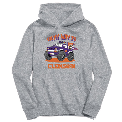 Clemson Tigers On My Way Monster Truck Heather Grey Cotton Youth Hoodie