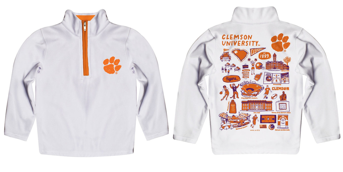 Clemson Tigers Hand Sketched Vive La Fete Impressions Artwork  White Boys Quarter Zip Pullover V1 - Vive La Fête - Online Apparel Store