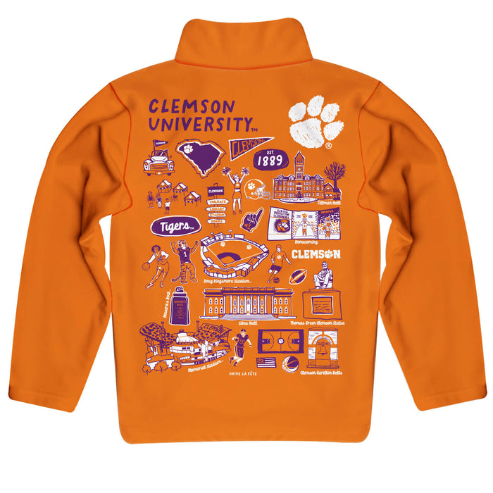 Clemson Tigers Hand Sketched Vive La Fete Impressions Artwork Orange Boys Quarter Zip Pullover V1 - Vive La Fête - Online Apparel Store
