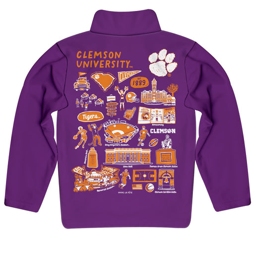 Clemson Tigers Hand Sketched Vive La Fete Impressions Artwork  Purple Boys Quarter Zip Pullover V1 - Vive La Fête - Online Apparel Store