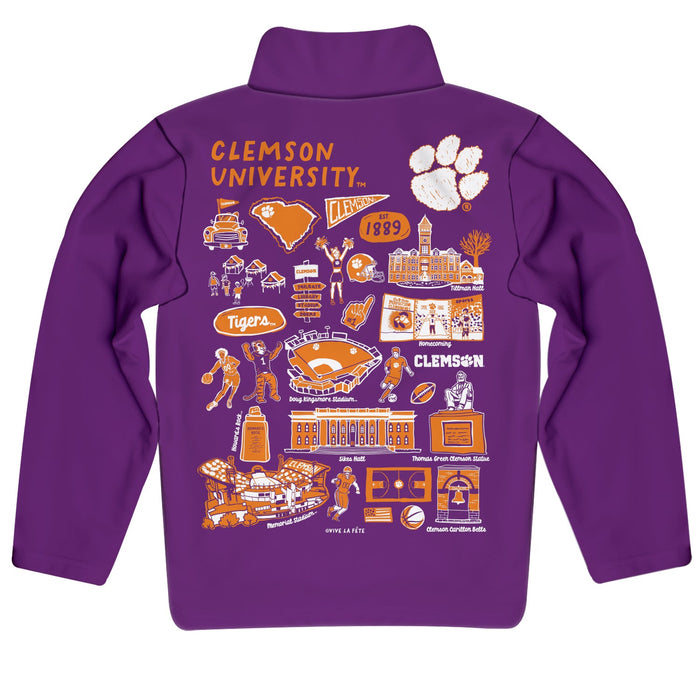 Clemson Tigers Hand Sketched Vive La Fete Impressions Artwork  Purple Boys Quarter Zip Pullover V1 - Vive La Fête - Online Apparel Store