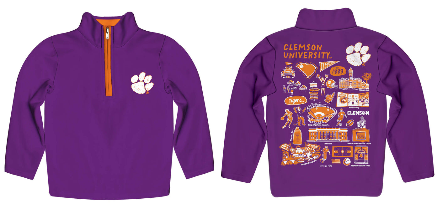Clemson Tigers Hand Sketched Vive La Fete Impressions Artwork  Purple Boys Quarter Zip Pullover V1 - Vive La Fête - Online Apparel Store