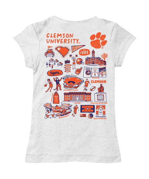 Clemson Tigers Hand Sketched Vive La Fete Impressions Artwork White Girls Cotton Short Sleeve Tee - Vive La Fête - Online Apparel Store