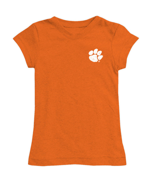 Clemson Tigers Hand Sketched Vive La Fete Impressions Artwork Orange Girls Cotton Short Sleeve Tee