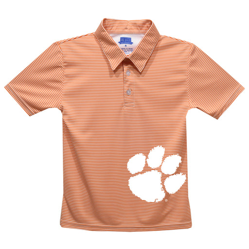 Clemson Tigers Stripes Short Sleeve Polo Box Shirt Orange
