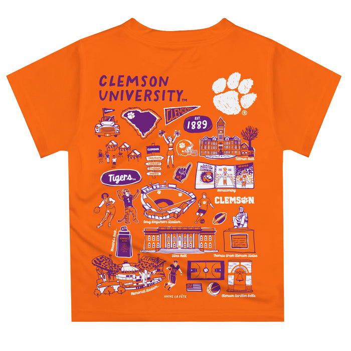 Clemson Tigers Hand Sketched Vive La Fete Impressions Artwork Boys Orange Short Sleeve Tee Shirt