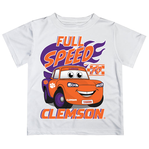 Clemson Tigers Vive La Fete Toy Racing Car Boys Game Day White Short Sleeve Tee