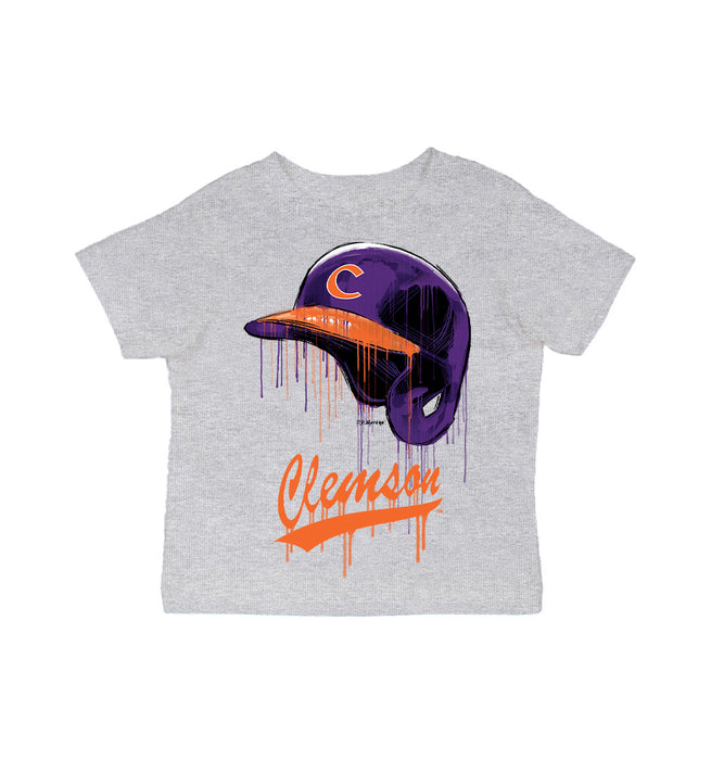 Clemson Tigers Original Dripping Baseball Helmet Grey Cotton T-Shirt  by Vive La Fete