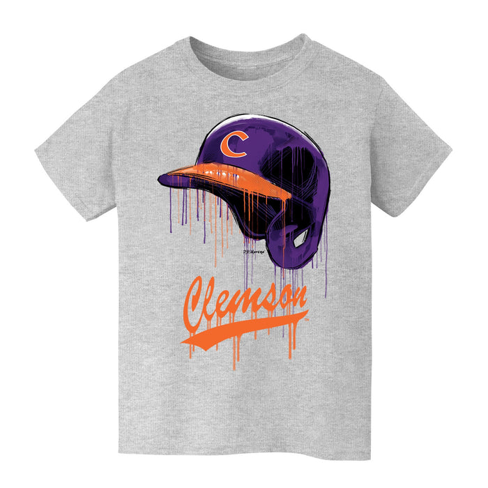 Clemson Tigers Original Dripping Baseball Helmet Grey Cotton T-Shirt  by Vive La Fete