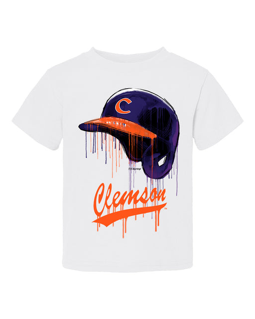 Clemson Tigers Original Dripping Baseball Helmet White T-Shirt Cotton by Vive La Fete