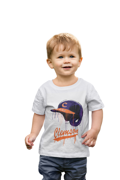 Clemson Tigers Original Dripping Baseball Helmet White T-Shirt Cotton by Vive La Fete - Vive La Fête - Online Apparel Store
