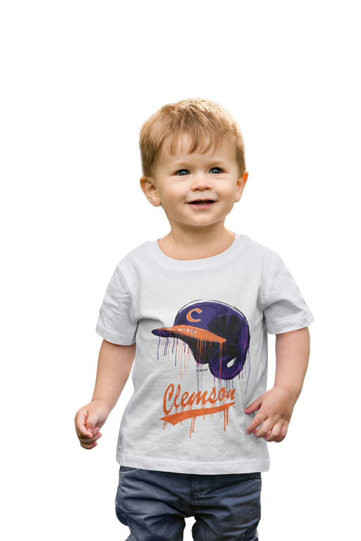 Clemson Tigers Original Dripping Baseball Helmet White T-Shirt Cotton by Vive La Fete - Vive La Fête - Online Apparel Store