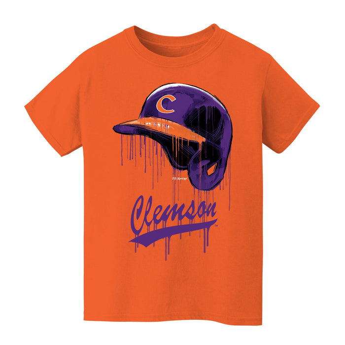 Clemson Tigers Original Dripping Baseball Helmet Orange T-Shirt Cotton by Vive La Fete