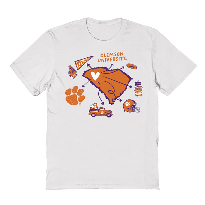 Clemson Tigers Hand Sketched Vive La Fete Impressions Icones Kids White T-shirt
