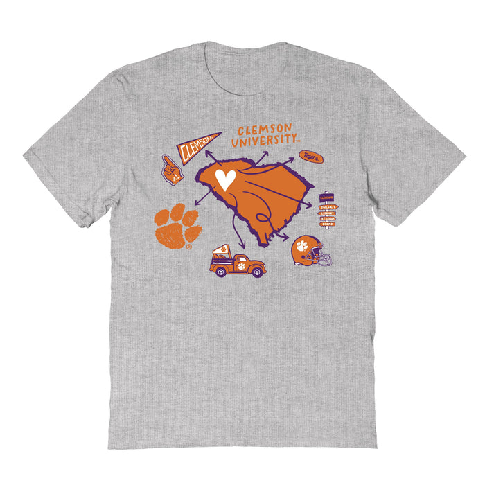 Clemson Tigers Hand Sketched Vive La Fete Impressions Icones Kids Grey T-shirt