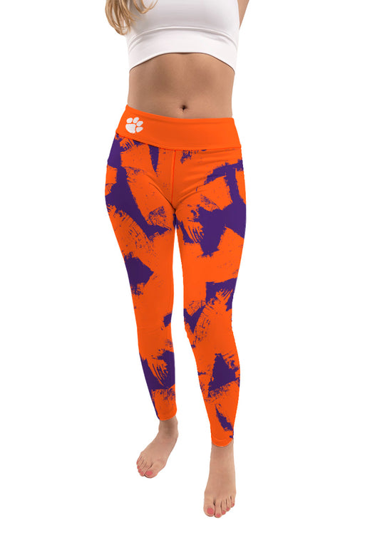 Clemson Tigers Vive La Fete Paint Brush Orange Purple Women Leggings