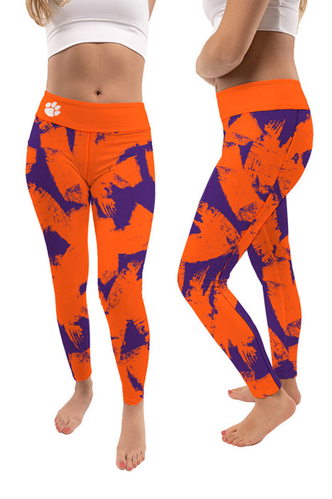 Clemson Tigers Vive La Fete Paint Brush Orange Purple Women Leggings - Vive La Fête - Online Apparel Store