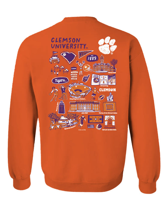 Clemson Tigers Hand Sketched Vive La Fete Impressions Artwork Orange Crew Neck Sweatshirt for Women - Vive La Fête - Online Apparel Store