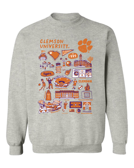 Clemson Tigers Hand Sketched Vive La Fete Impressions Grey Cotton Crewneck Sweatshirt for Women