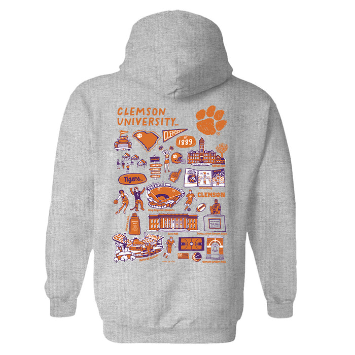 Clemson Tigers Hand Sketched Vive La Fete Impressions Artwork Orange Cotton Fleece Long Sleeve Hoodie - Vive La Fête - Online Apparel Store