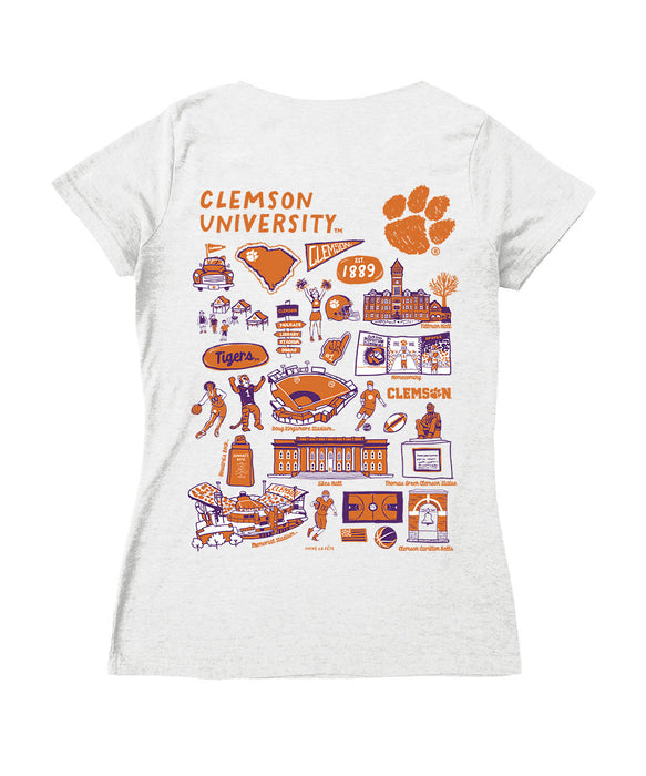 Clemson Tigers Hand Sketched Vive La Fete Impressions Artwork Orange Women Cotton Short Sleeve V-Neck Tshirt