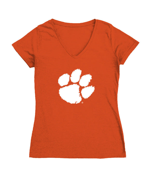 Clemson Tigers Women's V-neck Fitted Cotton T-Shirt Orange