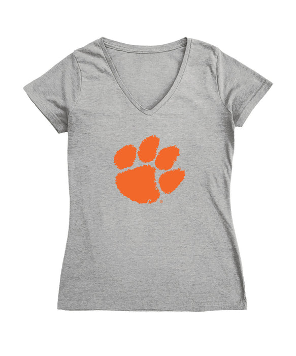 Clemson Tigers Women's V-neck Fitted Cotton T-Shirt Grey